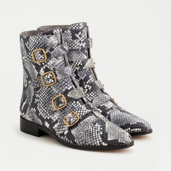 J. Crew NEW Multi-buckle boots in snake-embossed leather 7.5 Retails $298 - Picture 4 of 16